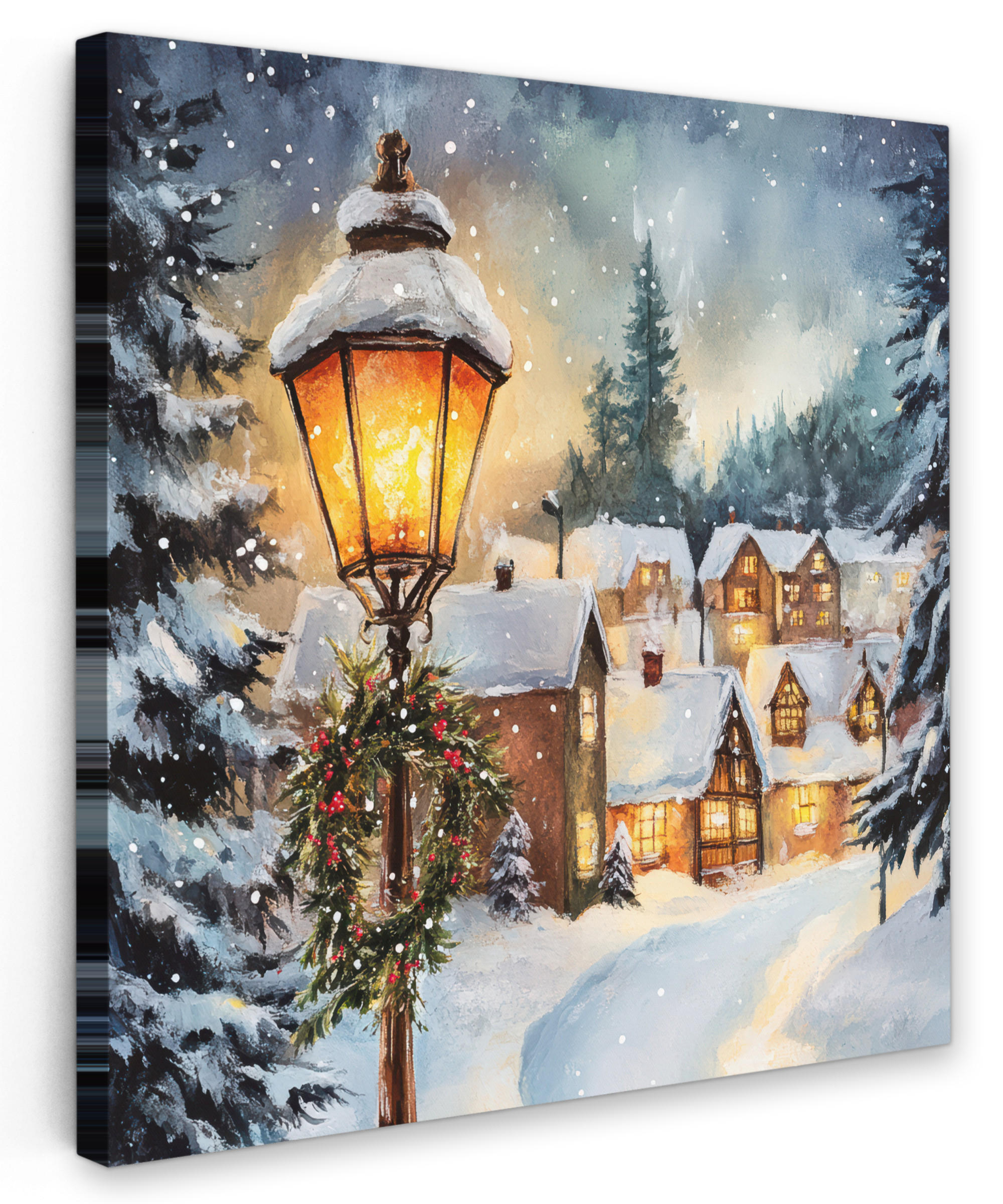 LEINWANDBILD Weihnachtsdorf - Häuser - Schnee - Weihnachten 20x20 cm - Sandfarben, Textil (20/20cm) - MuchoWow