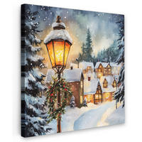 LEINWANDBILD Weihnachtsdorf - Häuser - Schnee - Weihnachten 90x90 cm - Sandfarben, Textil (90/90cm) - MuchoWow