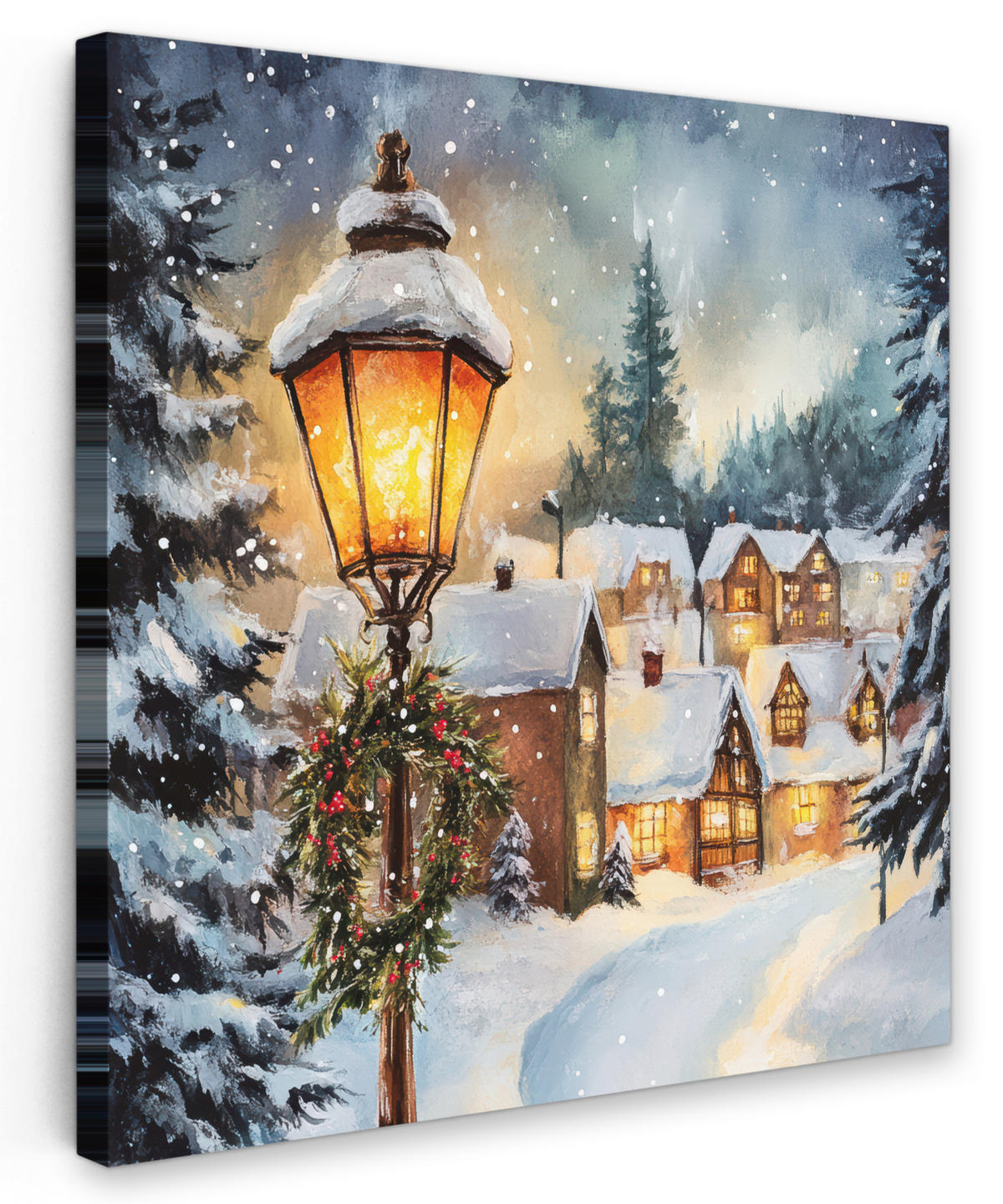 LEINWANDBILD Weihnachtsdorf - Häuser - Schnee - Weihnachten 90x90 cm - Sandfarben, Textil (90/90cm) - MuchoWow