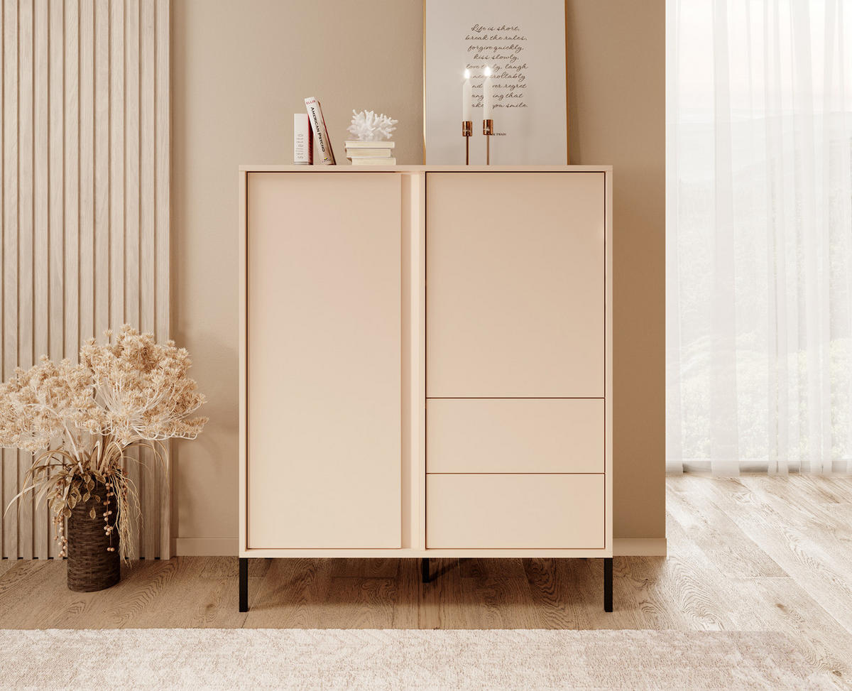 HIGHBOARD Piemontesia 2T 2S Beige 103,3/123,4/39,5 cm – mit Push-to-Open-Funktion - Beige/Schwarz, Holzwerkstoff/Metall (103.3/123.4/39.5cm) - AX Living