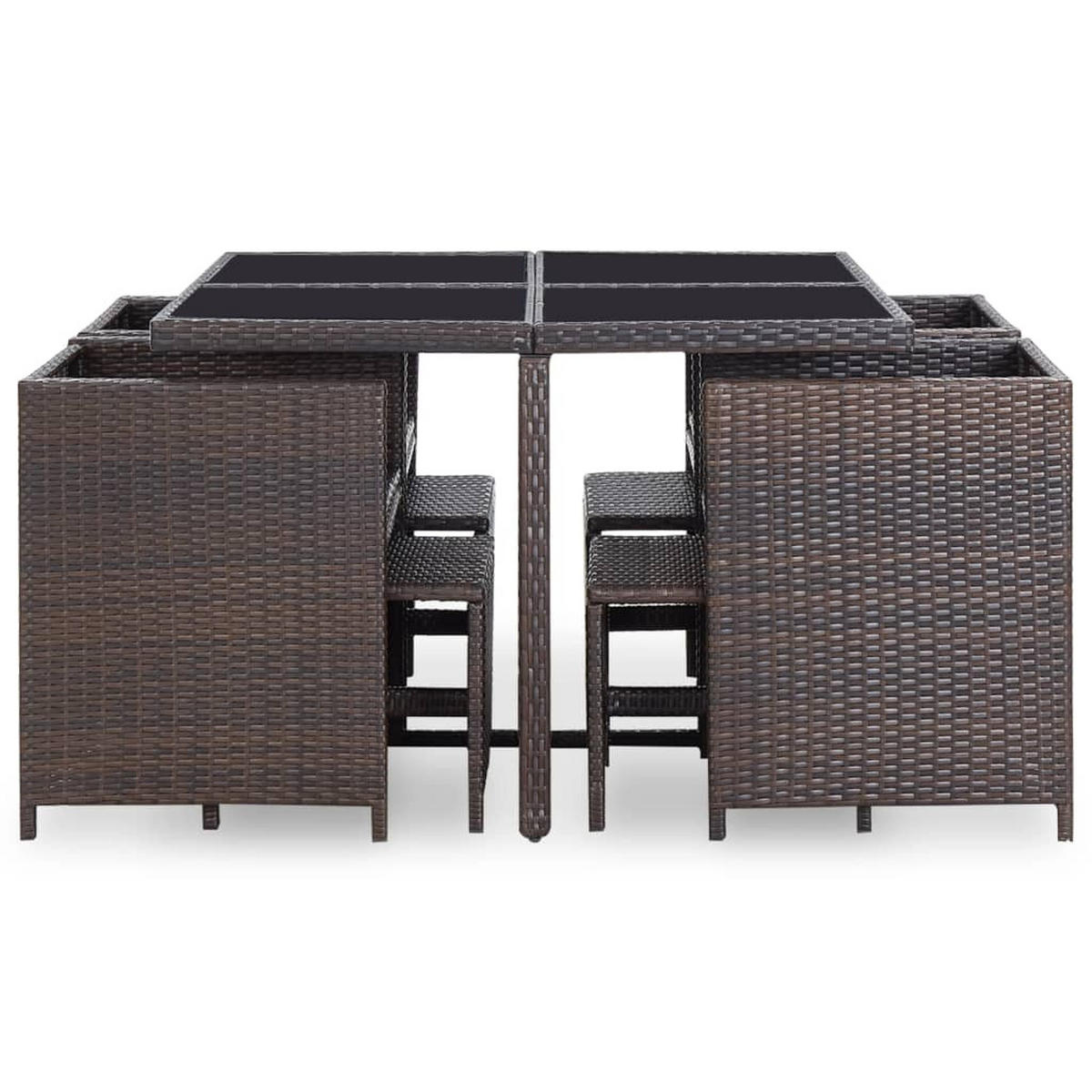 GARTEN-ESSGRUPPE 9-teilig Mit Auflagen Poly Rattan Braun - Creme/Braun, Kunststoff/Textil - vidaXL