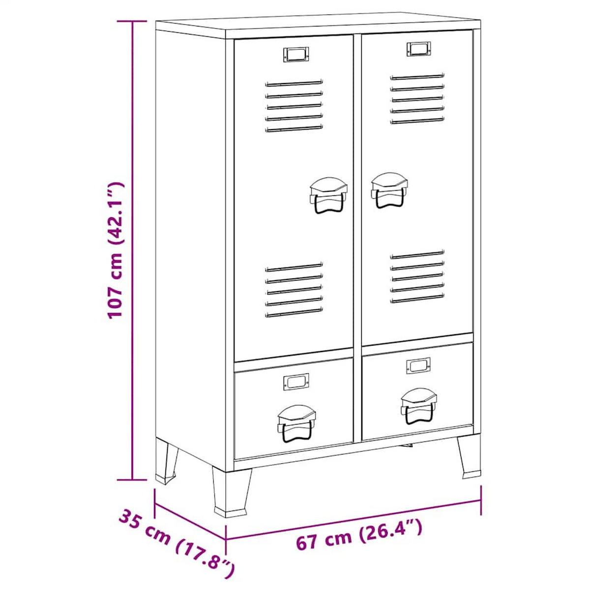 KLEIDERSCHRANK Metall Industrie-Stil 67/35/107 Cm Schwarz - Schwarz, Metall (35/107/67cm) - vidaXL
