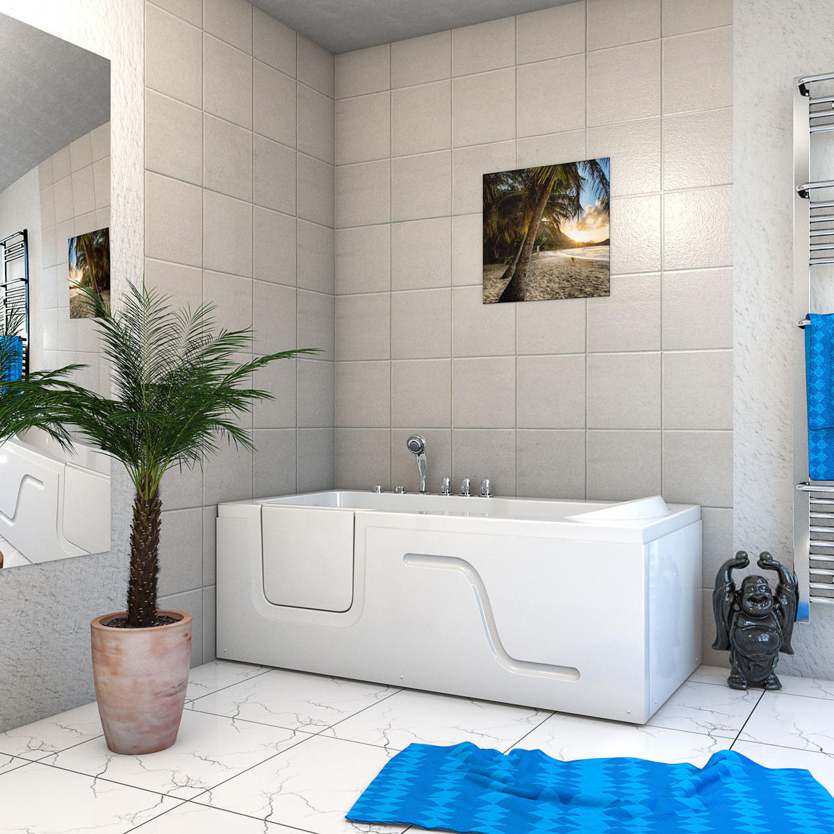 SENIORENWANNE, Whirlpool mit Tür S17-TH-WP-R 75x150cm - Weiß, Glas/Kunststoff (150/54/75cm) - AcquaVapore by Sandra Jentho