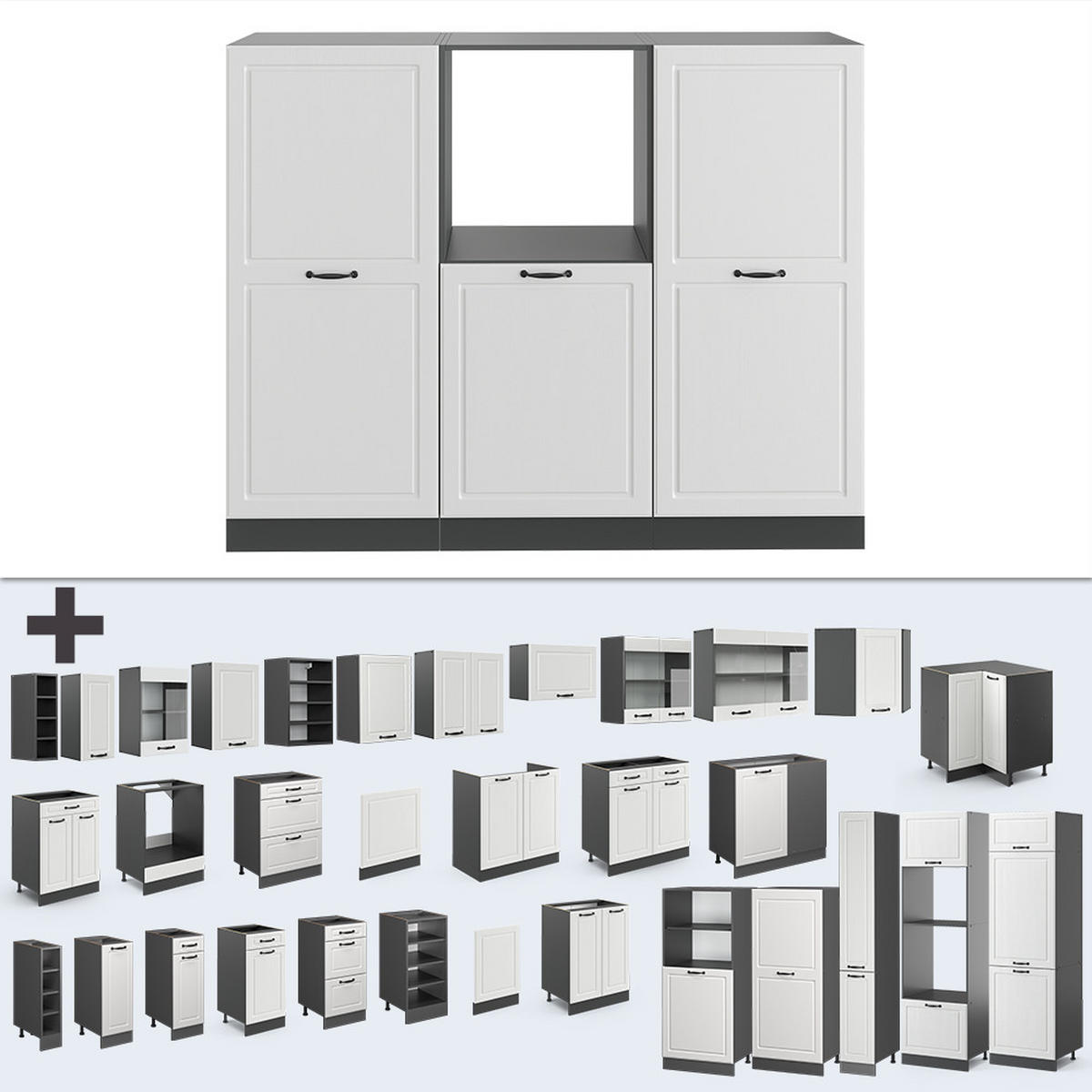 KÜCHENBLOCK R-Line Weiß Landhaus/Anthrazit 180 cm ohne AP - Anthrazit/Weiß, Holzwerkstoff (180/81.6/46cm) - Vicco