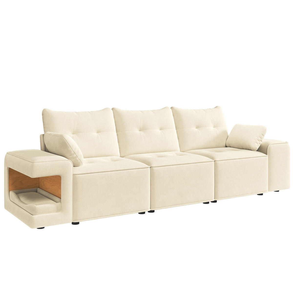 3-SITZER-SOFA aus Samt 229,5x78x84 cm Beige mit Stauraum und integrierten Haustiernischen - Beige, Textil (229.5/84/78cm) - Modfu