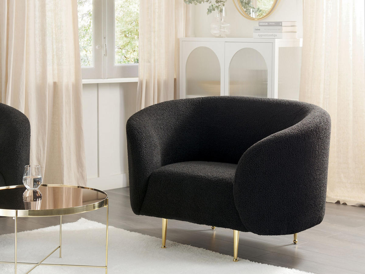 SESSEL Bouclé schwarz Loen - Goldfarben/Schwarz, Textil (105/79/70cm) - Beliani