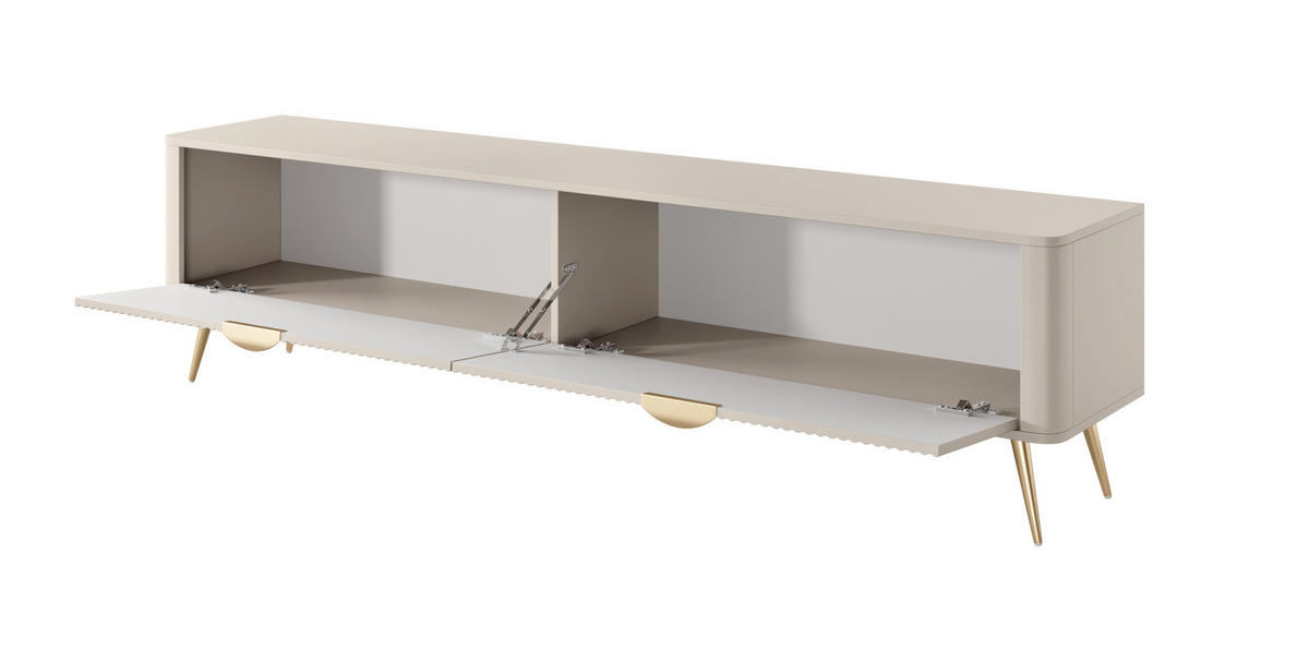TV-LOWBOARD 200 cm Beige / Gold - mit geriffelten Fronten und 2 Klappen - Beige/Gelb, Holz/Holzwerkstoff (200/51/38cm) - Ravio