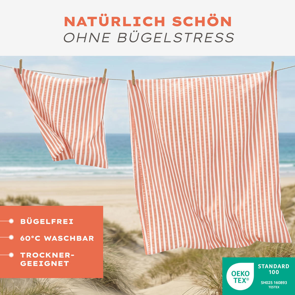 BETTWÄSCHE Seersucker, 3-teilig, 200/200 cm & 80/80 cm, Hellrot - Hellrot, Textil (200/200cm) - Blumtal