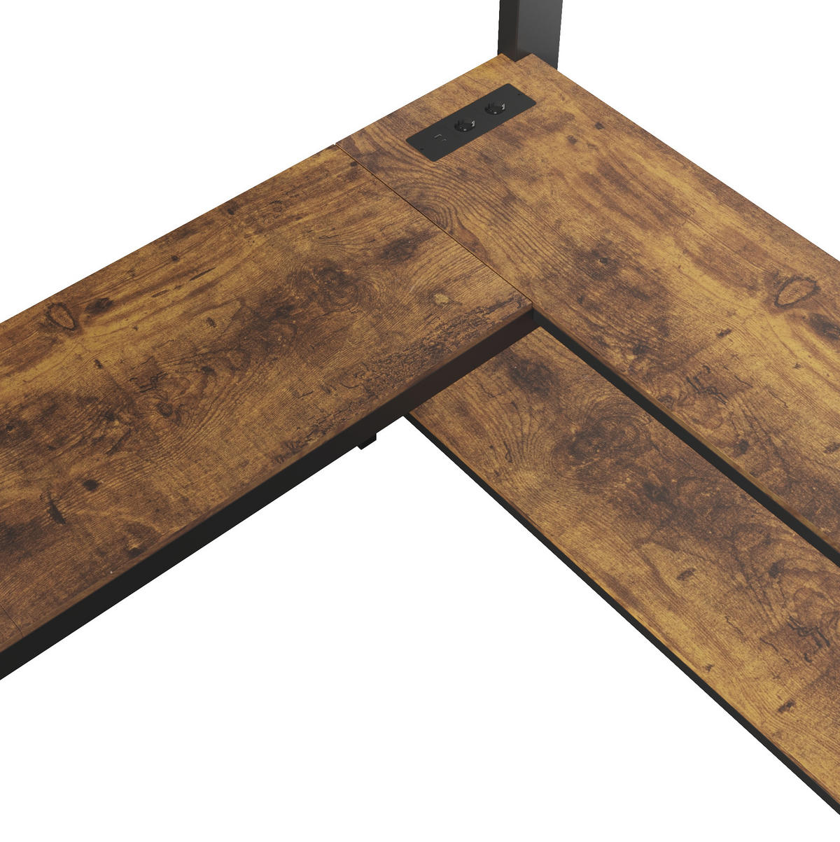 HOCHBETT 140/200 cm Vintage Braun-Schwarz mit Eckschreibtisch, LED, USB ohne Matratze - Schwarz, Holzwerkstoff (140/200cm) - MIVRAY