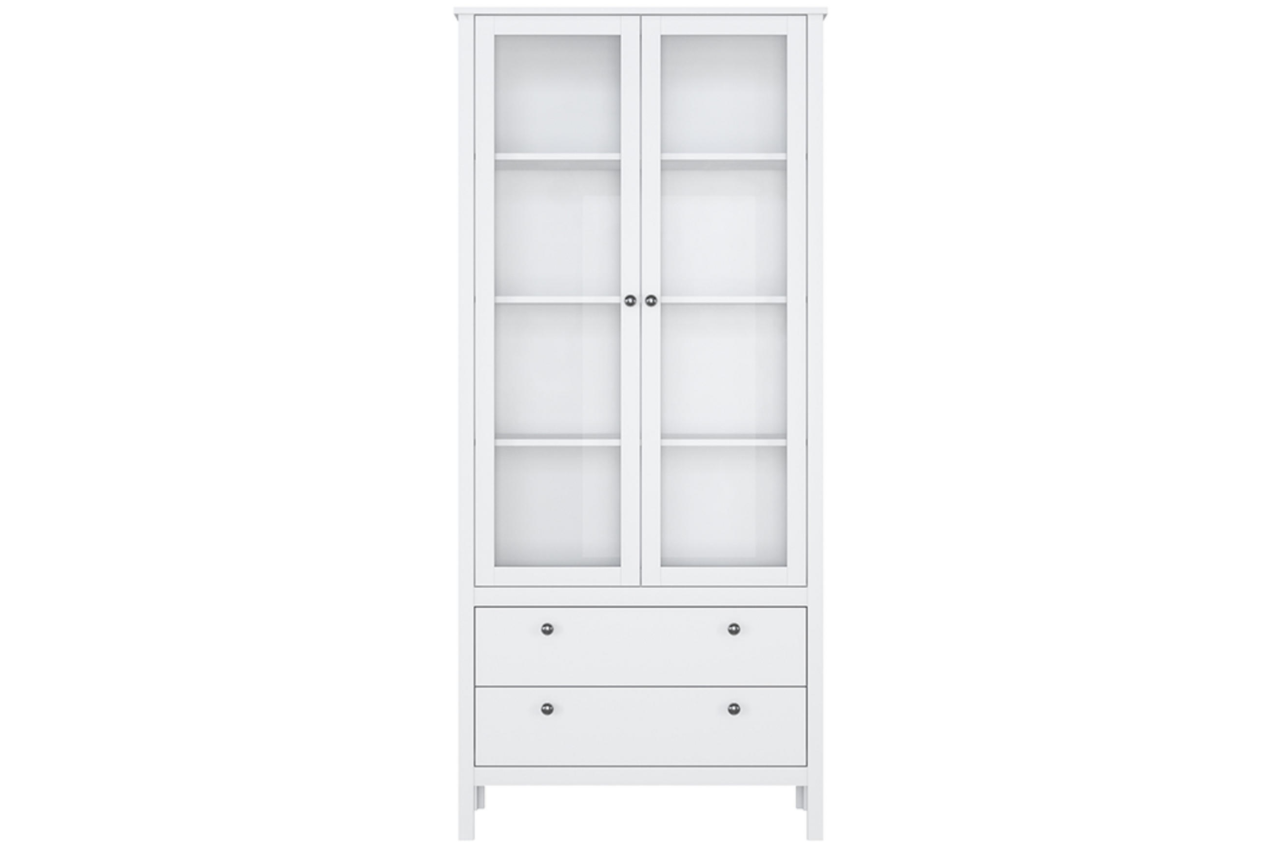 VITRINENSCHRANK FARGE mit Glastüren und zwei geräumige Schubladen, weiß - Weiß, Holz (90/201/37cm) - KONSIMO®