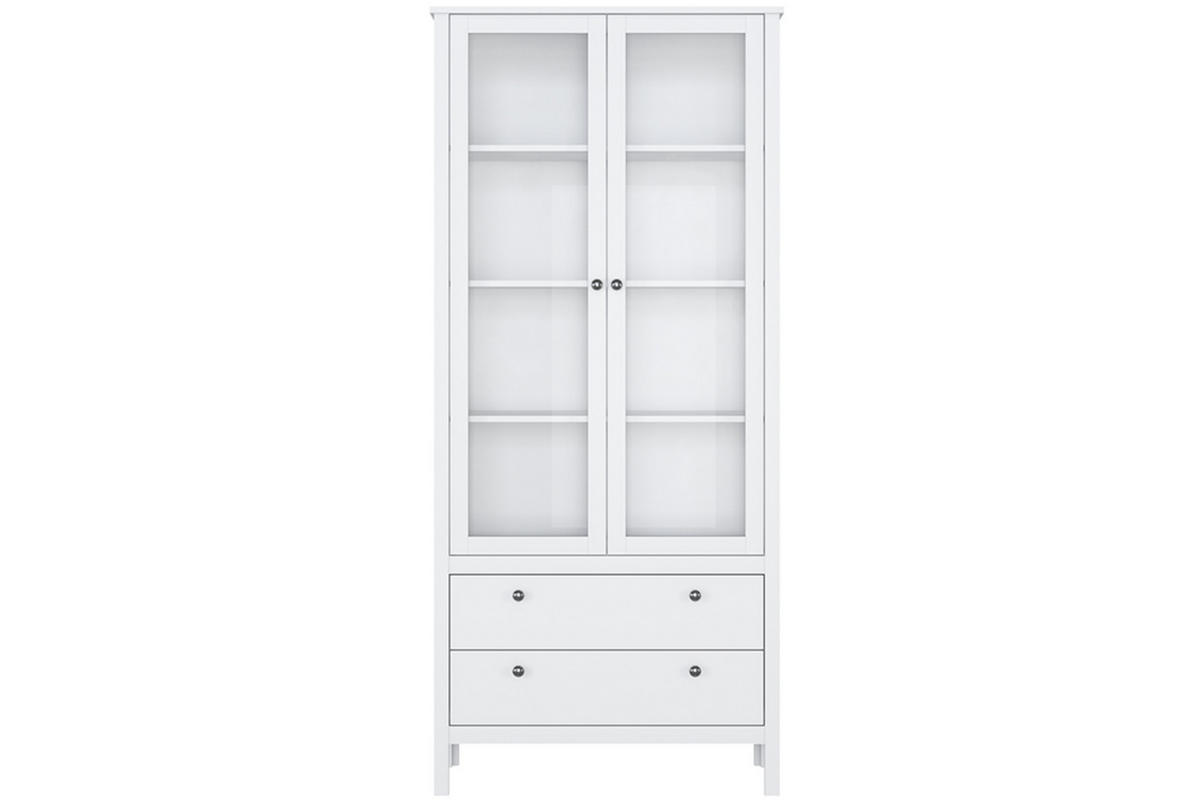 VITRINENSCHRANK FARGE mit Glastüren und zwei geräumige Schubladen, weiß - Weiß, Holz (90/201/37cm) - KONSIMO®