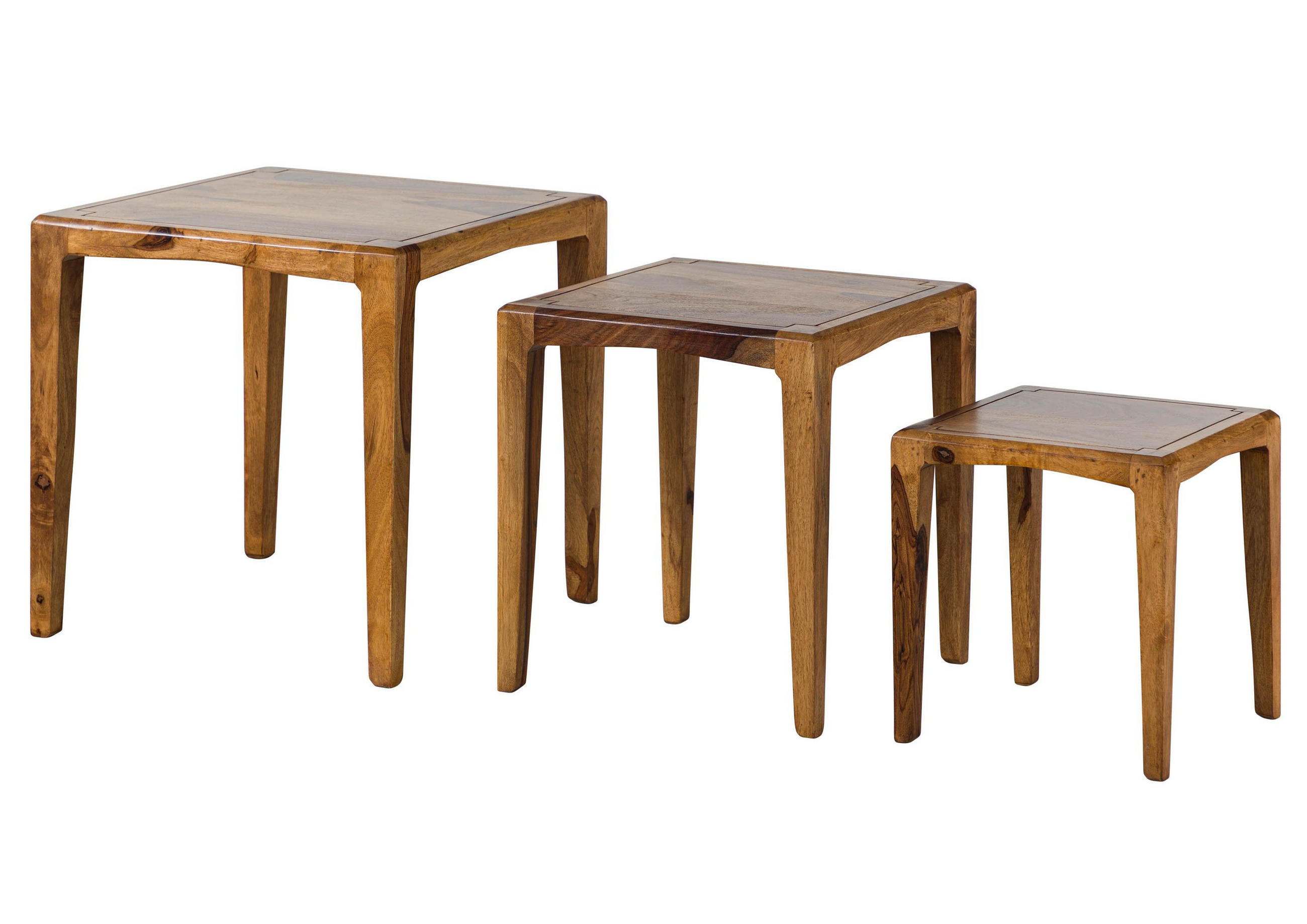 BEISTELLTISCH 3er-Set Sheesham 50x50 / 40x40 / 31,5 x34 braun lackiert ANCONA #112 - Braun, Holz (50/50/50cm) - Massivmoebel24