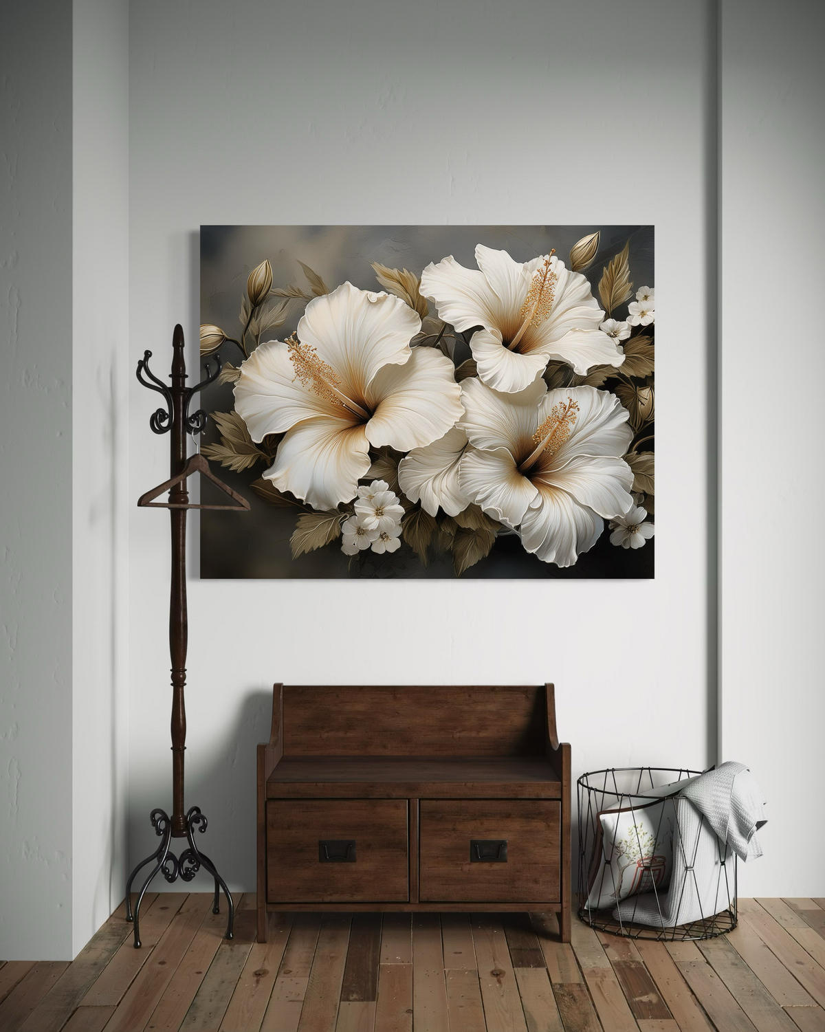 WANDBILD weiße blume natur - Weiß, Textil (60/40cm) - Feeby