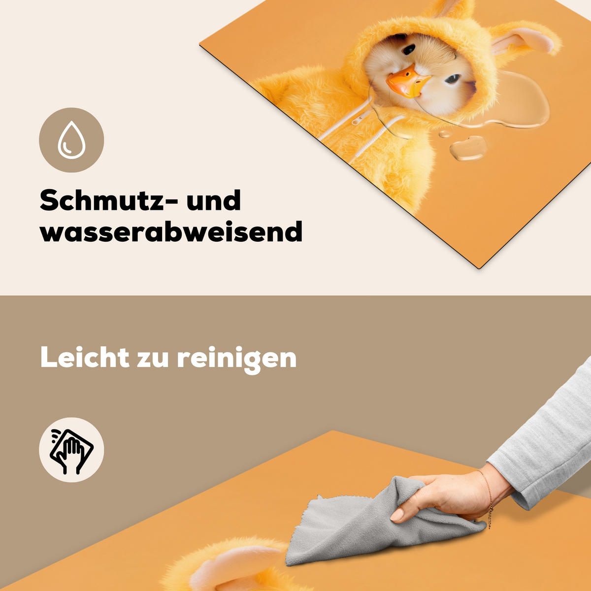 HERDABDECKPLATTE Osterhase - Kostüm - Ente Induktionsmatte 71x52 cm - Gelb, Kunststoff (71/52/0.2cm) - MuchoWow