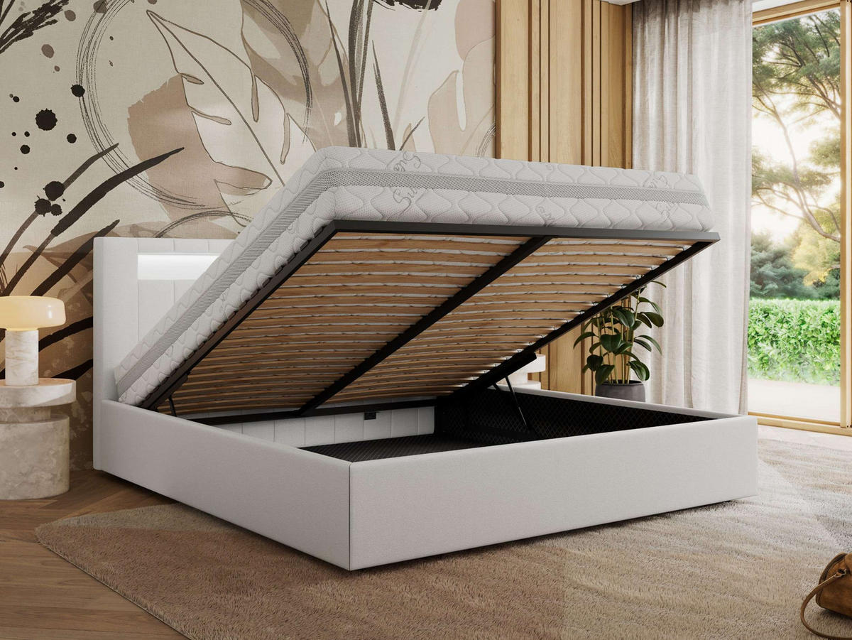 POLSTERBETT GOLD 5 CLASSIC 140/200 - Weiß Kunstleder - Schaum-Matratze - Weiß, Textil (140/200cm) - MKS