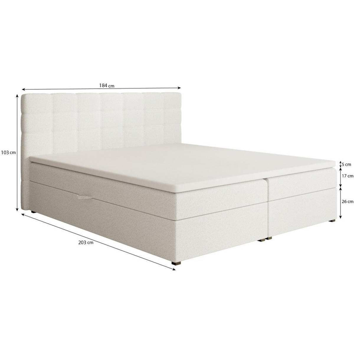 POLSTERBETT Topiq I 184/203/103 dunkelgrau, Bouclé-Stoff - Dunkelgrau, Holzwerkstoff (180/200cm) - Beautysofa