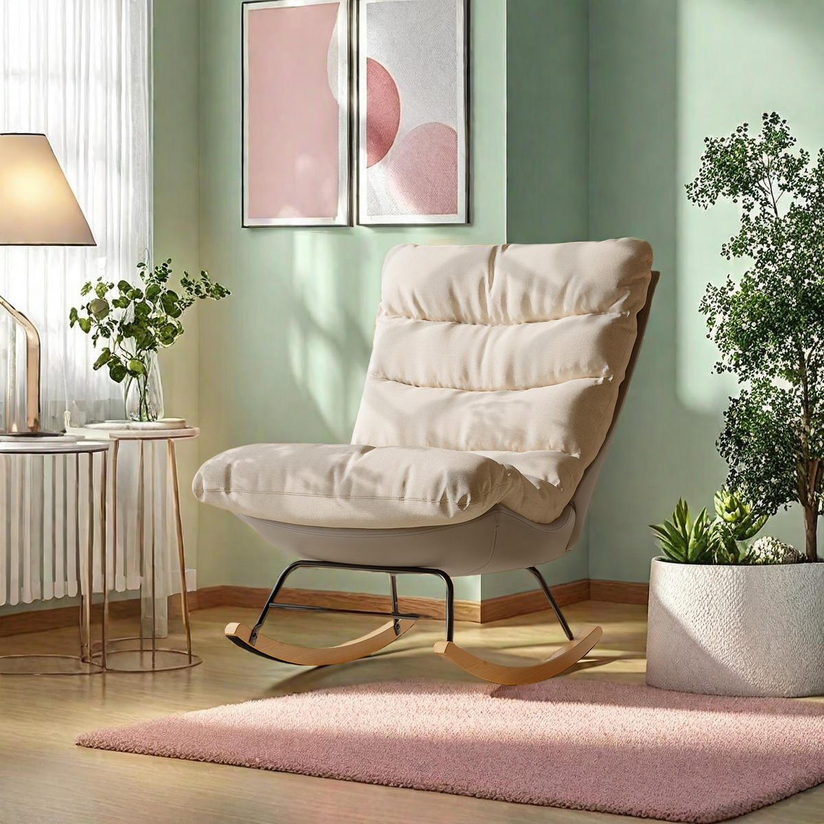 SCHAUKELSTUHL stoffmix leinen komfort modern - Beige, Holzwerkstoff (72/93/82cm) - SHOPENTRA