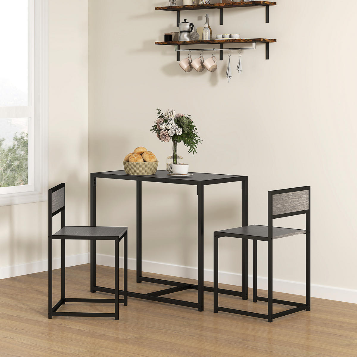 ESSGRUPPE 3-teilig aus Metall MDF Grau - Schwarz/Grau, Holzwerkstoff/Metall (47/76/90cm) - HOMCOM