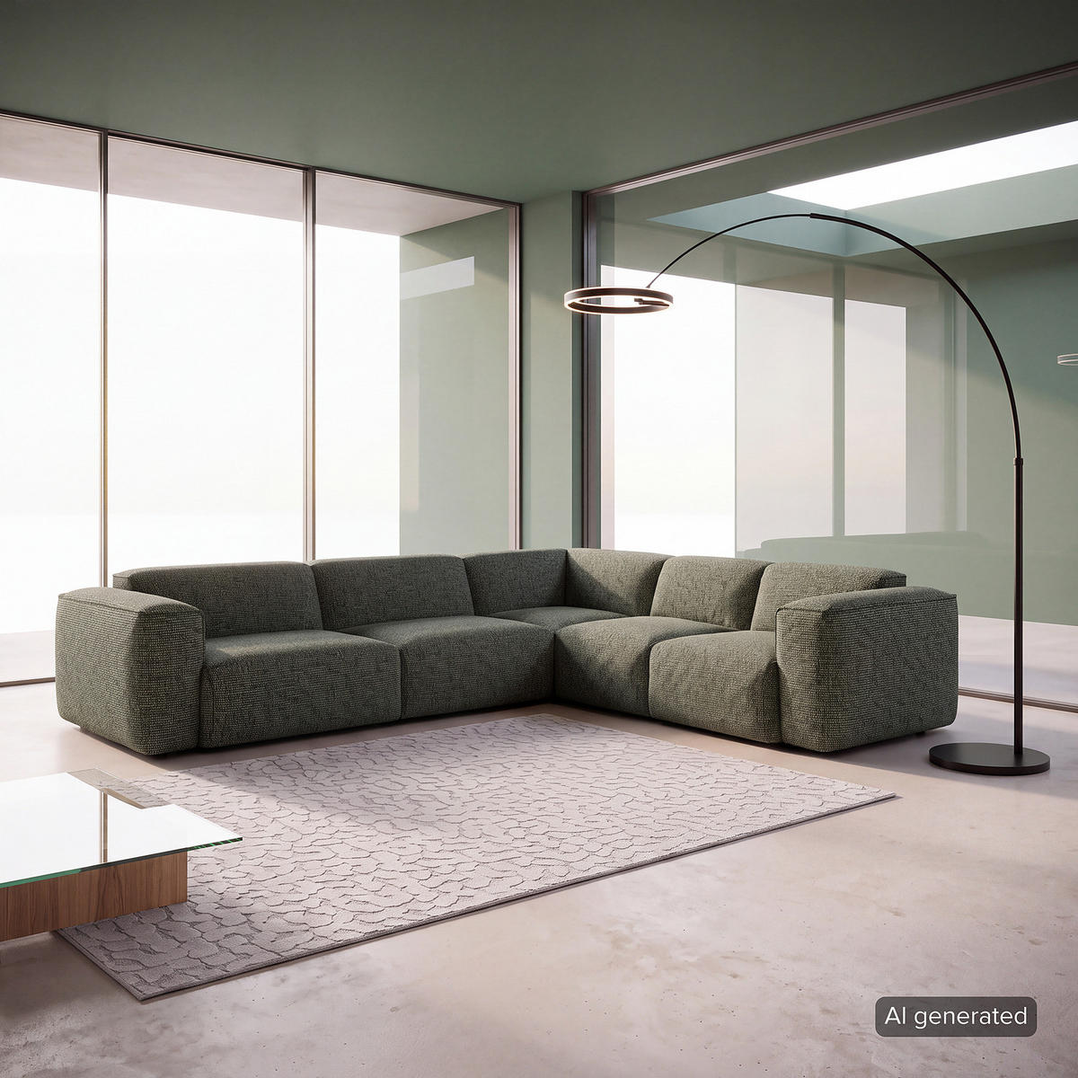 ECKSOFA mit Rundecke - Schwarz/Grün, Kunststoff/Textil (325/260cm) - home24