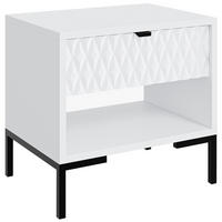 NACHTTISCH Montreal mit Schublade und offenem Fach, dekorative 3D-Fronten, Weiß - Schwarz/Weiß, Holzwerkstoff/Metall (52/55/40cm) - Beautysofa