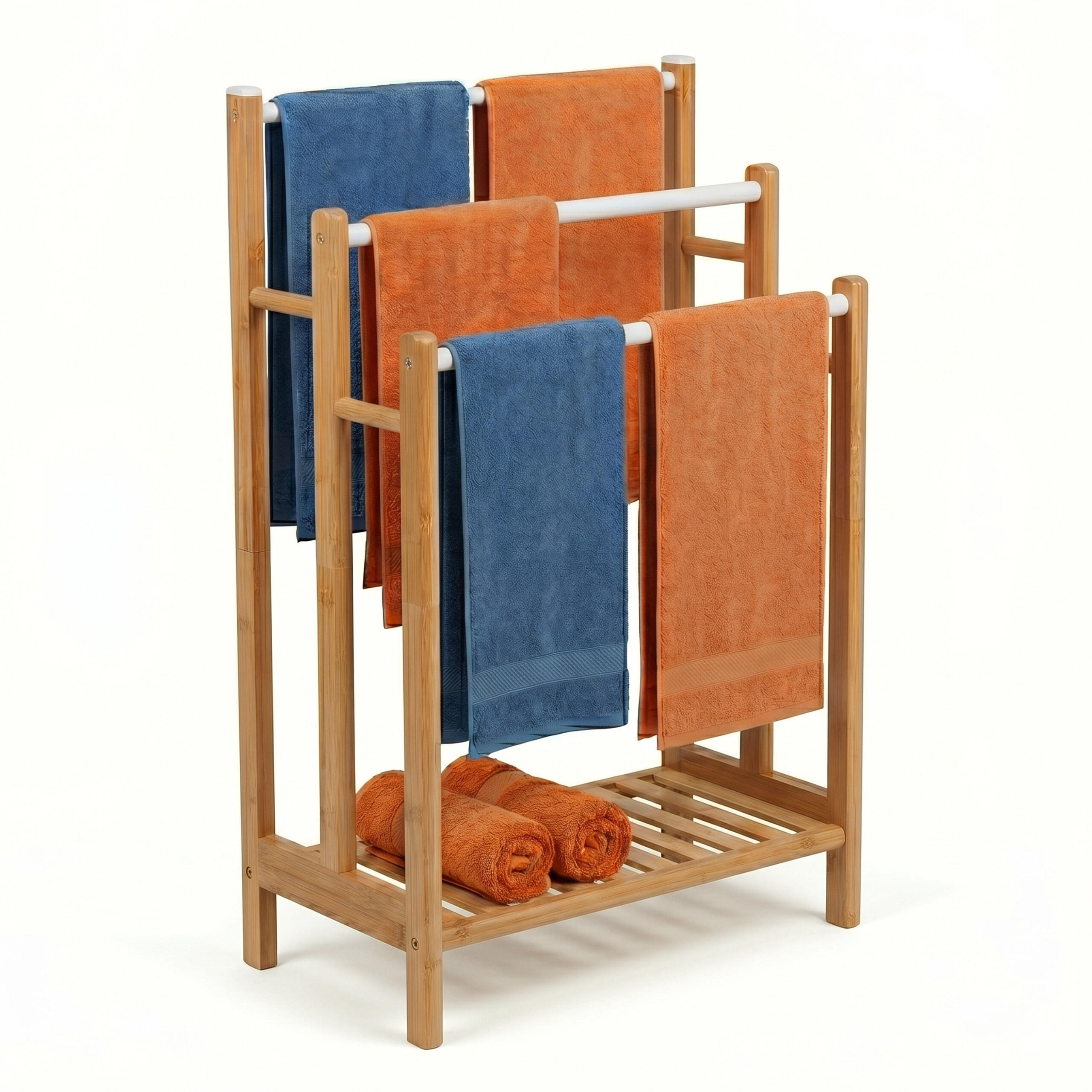 HANDDUKSST&Auml;LL Natur Vit bambu 3 st&auml;nger med hylla Ljusbrun 86/46/24 cm
