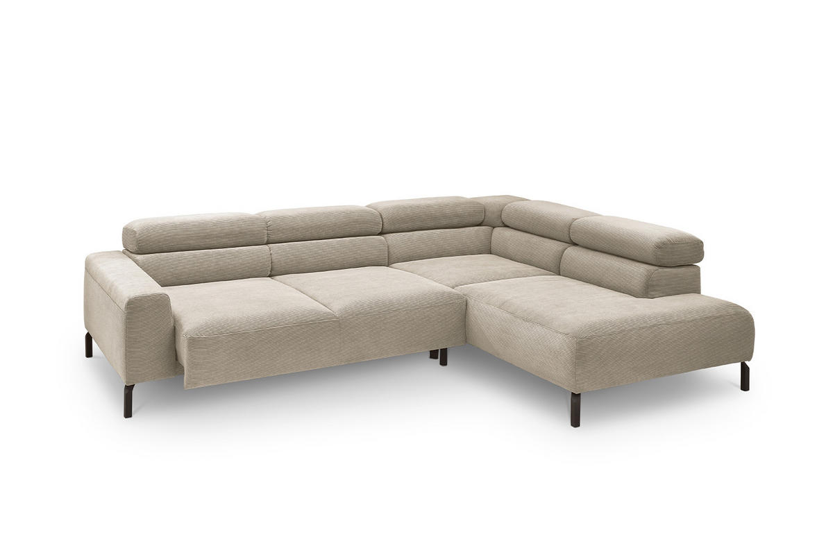 ECKSOFA MIT MOTORISCHEM SITZVORZUG DELIA Beige Cord - Beige/Schwarz, Textil/Metall (276/219cm) - KAWOLA