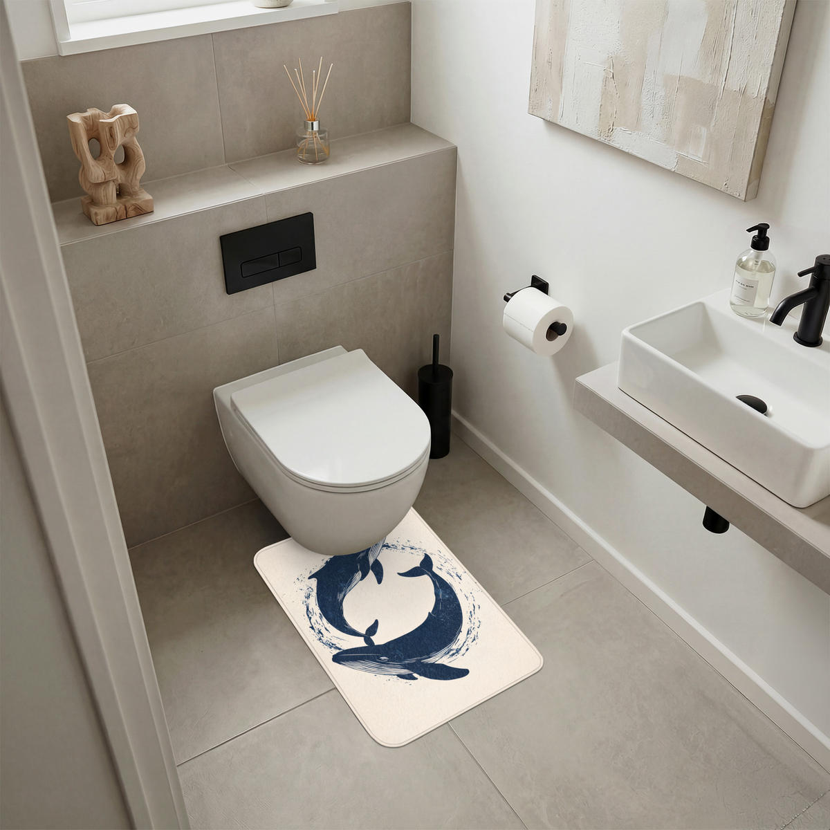 WC PŘEDLOŽKA Velryby - Stříkance - Kruh - Tmavě modrá 40x60 cm - tmavě modrá, textil/plast (40/1cm) - OnlyWow