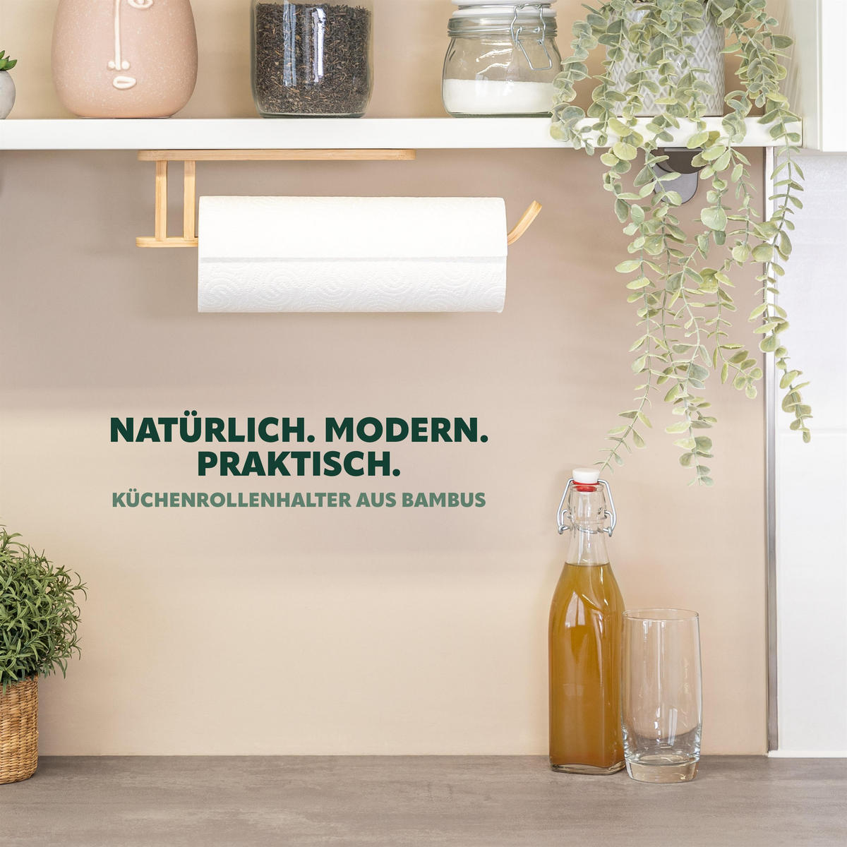 WAND-KÜCHENROLLENHALTER, Bambus - Braun, Holz (34.5/3/8cm) - eluno