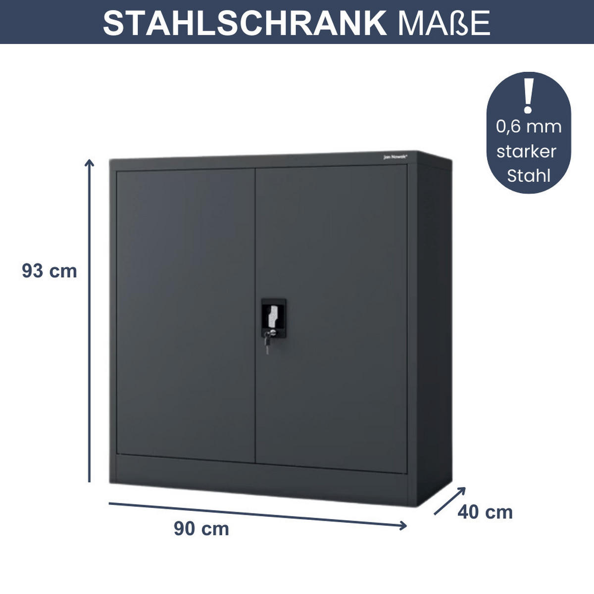 AKTENSCHRANK abschließbar KADO mit Flügeltüren 93x90x40cm Anthrazit - Anthrazit, Metall (90/93/40cm) - DELUKE