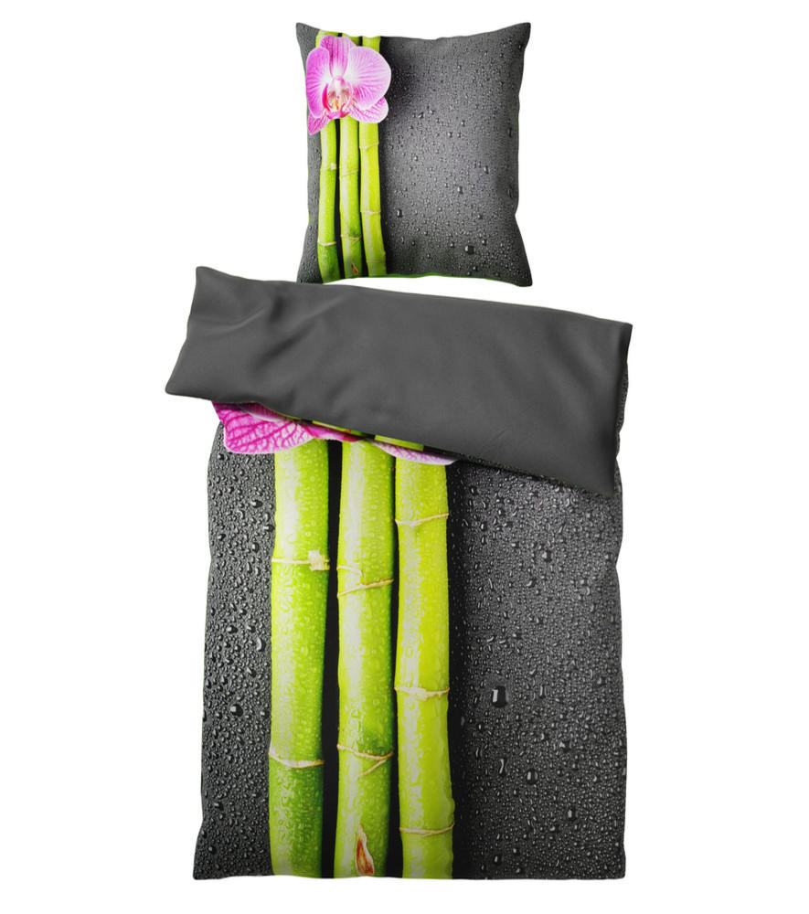 BETTWÄSCHE 2-teilig Asia - Dunkelgrau, Naturmaterialien (135/200cm) - Sanilo