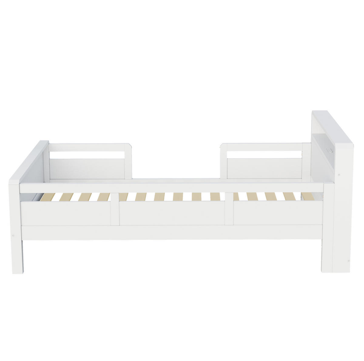 KINDEREINZELBETTEN aus Kiefernholz 90x200 cm in Weiß mit LED-Leuchte & USB-Type-C - Weiß, Holz (90/200cm) - Modfu