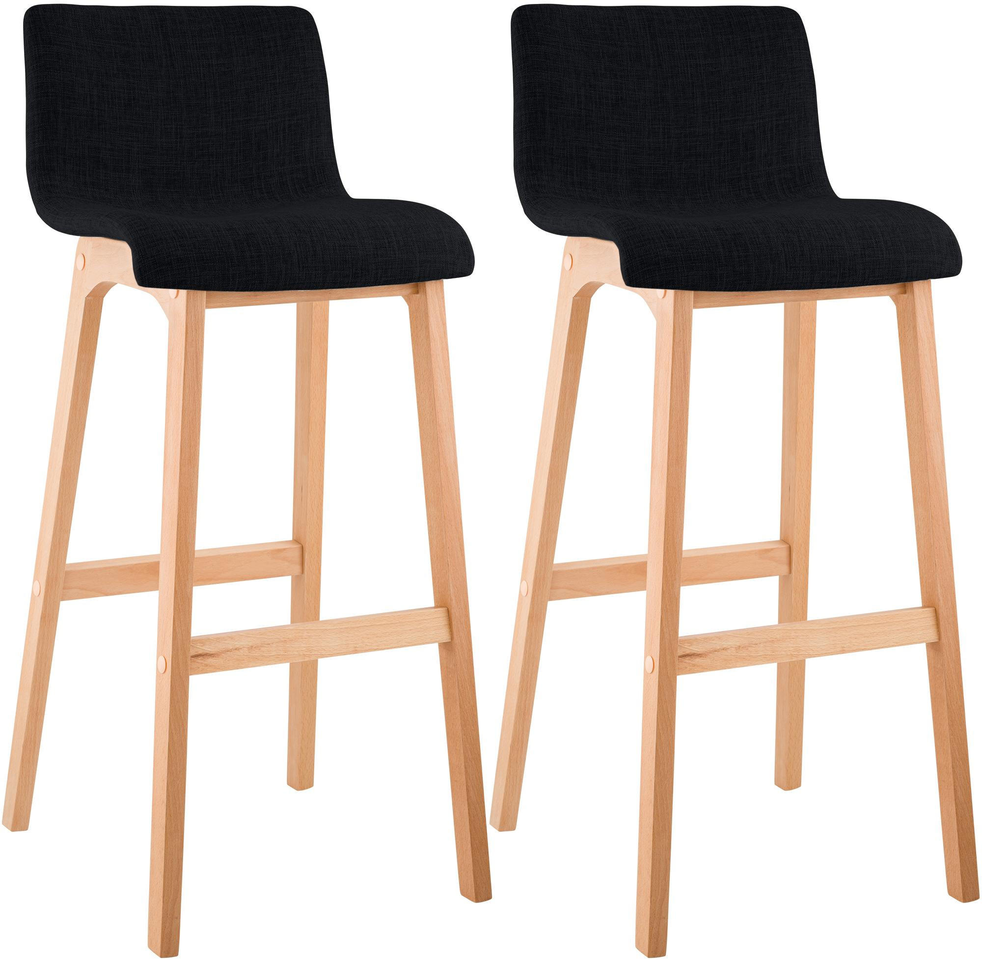 BARHOCKER 2 Stoff Schwarz - Eukalyptusholzfarben/Schwarz, Holz/Textil (41/102/46cm) - CLP