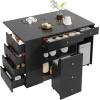 KÜCHENINSEL 140/40-70/89 cm aus MDF und Metall mit Hocker und viel Stauraum Schwarz - Schwarz, Holzwerkstoff (140/89/70cm) - Modenvie