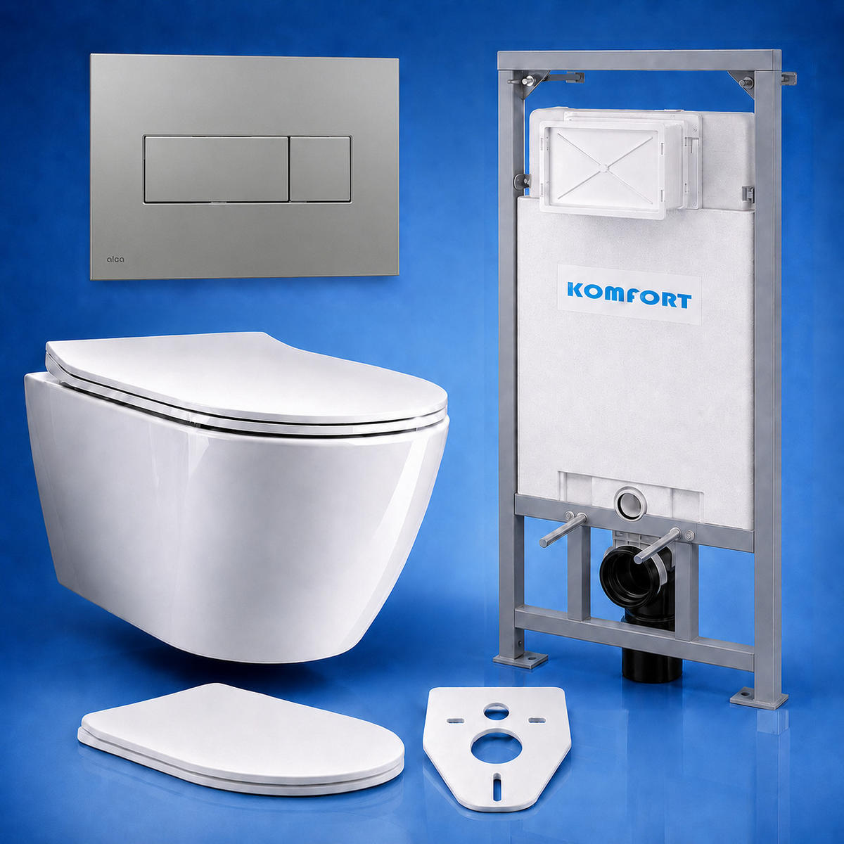 WC-SET ROLO Weiß, Slim-Sitz, Vorwandelement und Betätigungsplatte M372 Chrom - Weiß, Keramik (53/119.5/48.5cm) - bad land