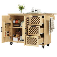 KÜCHENINSEL mit Rollen 120/45/92 cm Holzoptik mit Klappplatte, 3 Schubladen und 2 Türen - Naturfarben, Holz/Holzwerkstoff (120/92/45cm) - Oxeza