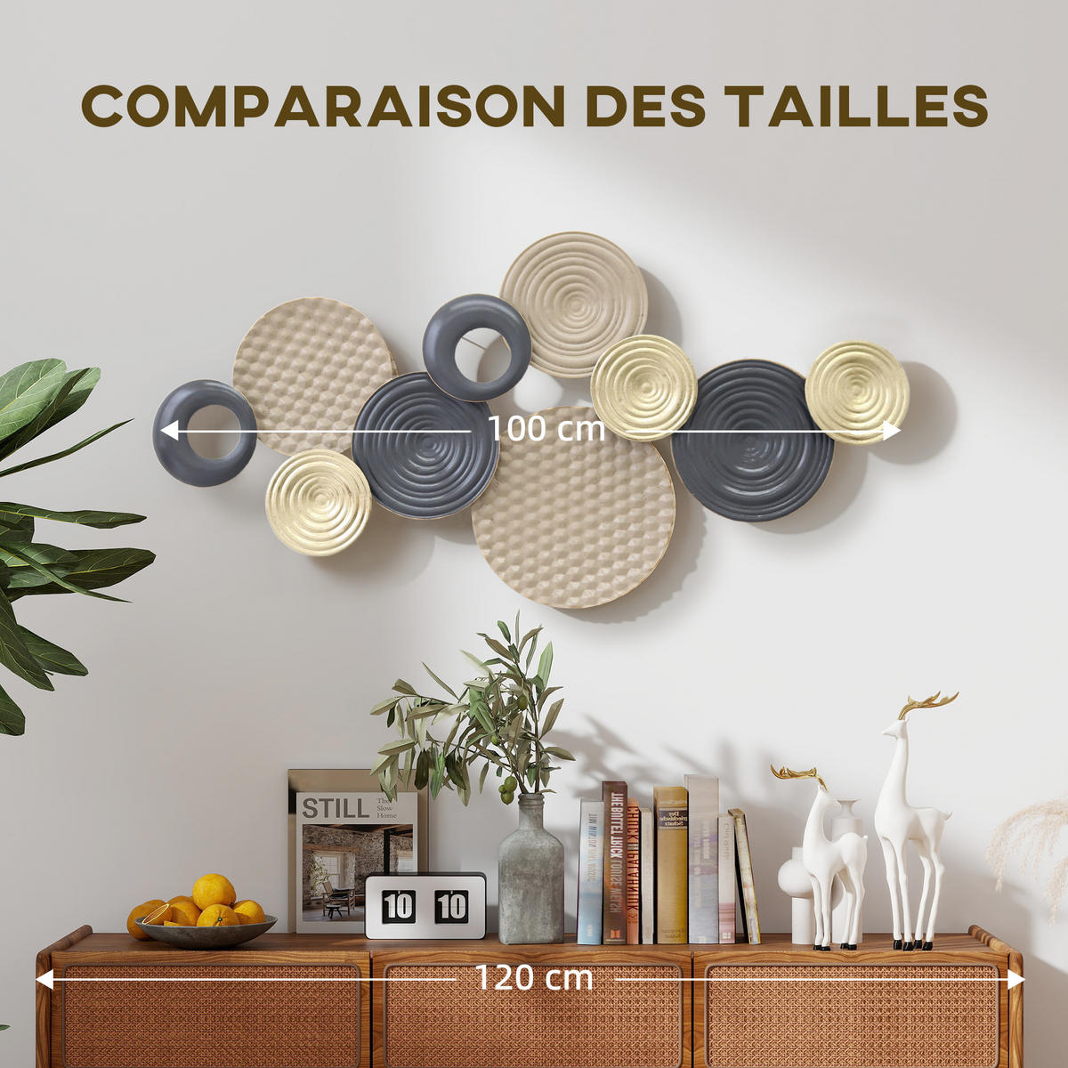 WANDDEKO DE-14341 mehrschichtiges Disc-Design Khaki/Schwarz - Mokka, Metall (5.5/50/100cm) - ComfortXL