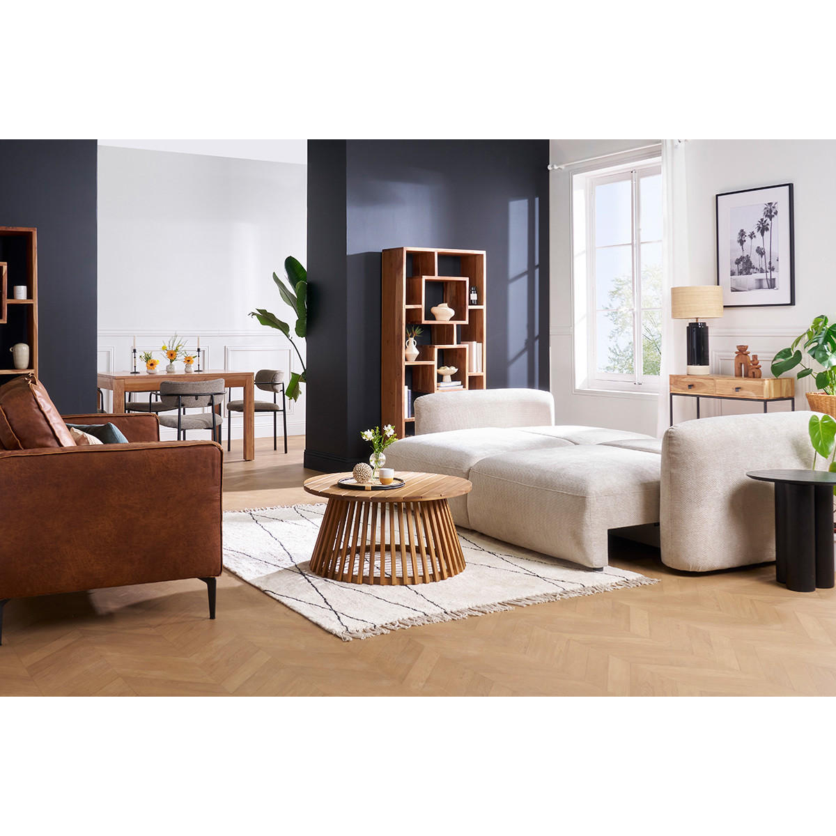 SCHLAFSOFA Beiger Chenille-Veloursstoff 4-Sitzer CRUSH - Beige, Kunststoff (115/80/270cm) - Miliboo