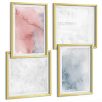 BILDER SET 4er Set - 50x50 cm & 40x60 cm Goldrahmen - Pastellfarbene Aquarelltexturen - Goldfarben, Kunststoff (50/50cm) - TULUP