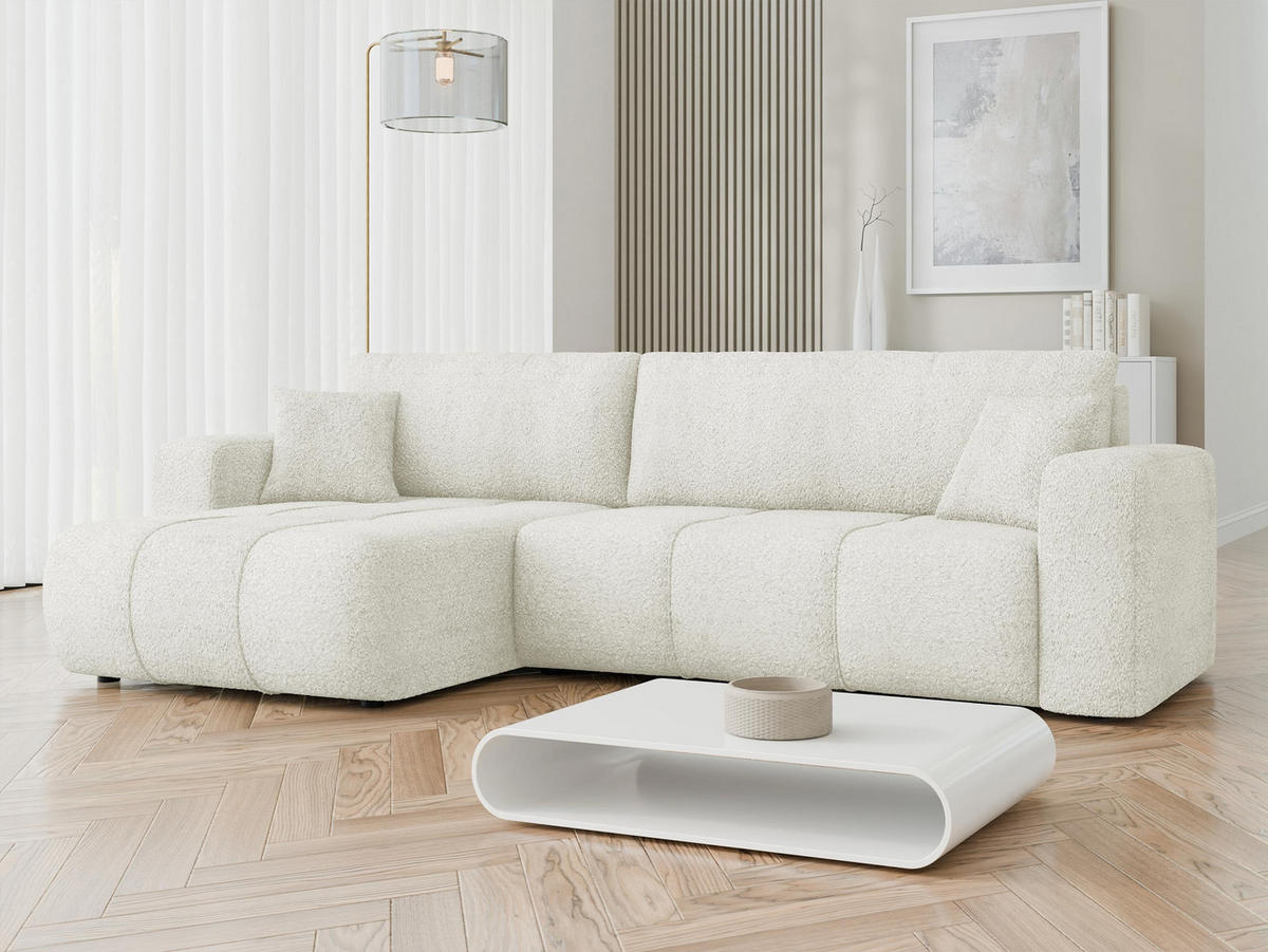 ECKSOFA Furyn Maxi Boucle - Creme/Schwarz, Holzwerkstoff/Kunststoff (274/145cm) - MIRJAN24