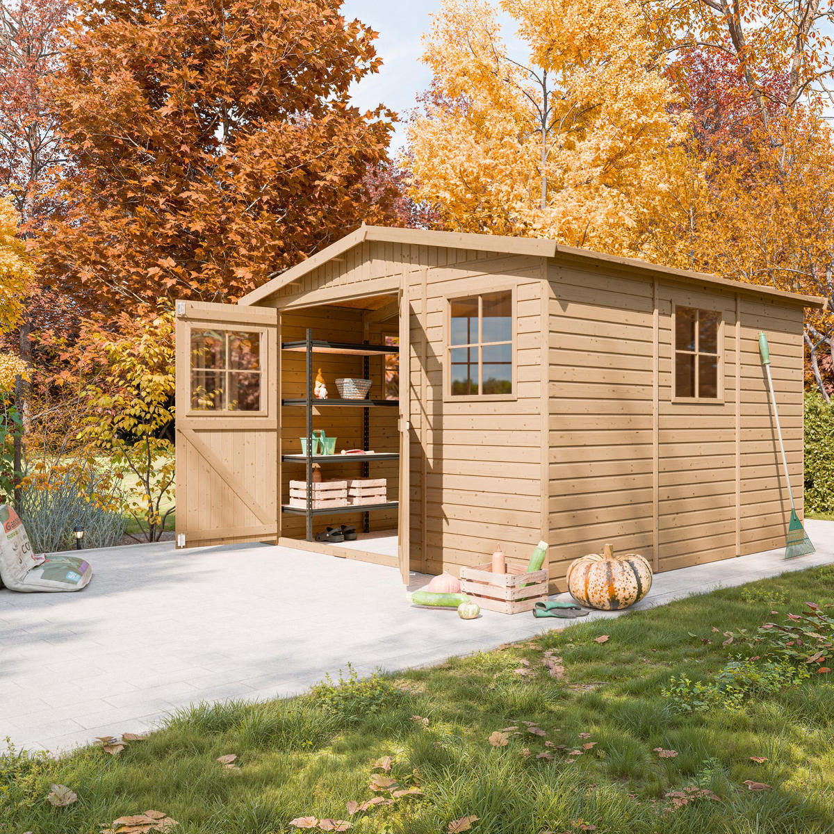 HOLZ-GARTENHAUS - H226x316x324 cm/9 m² - M335 - Beige, Holz (324/226/297cm) - Timbela