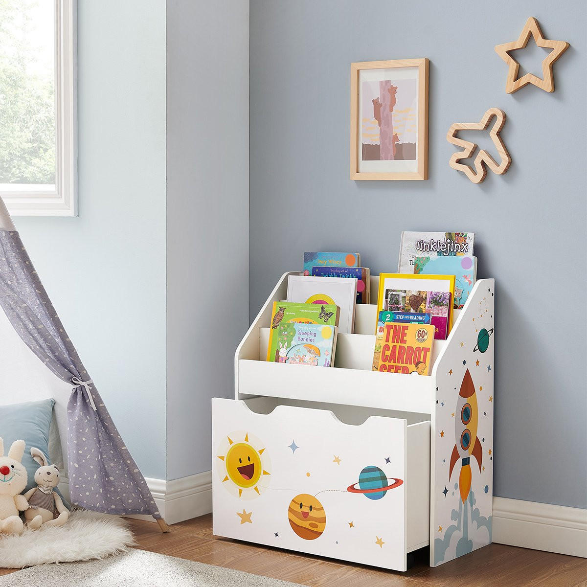 REGAL für Kinder mit Bücherregal - H70 cm - Weiß, Holzwerkstoff (29.5/70/62.5cm) - Calicosy