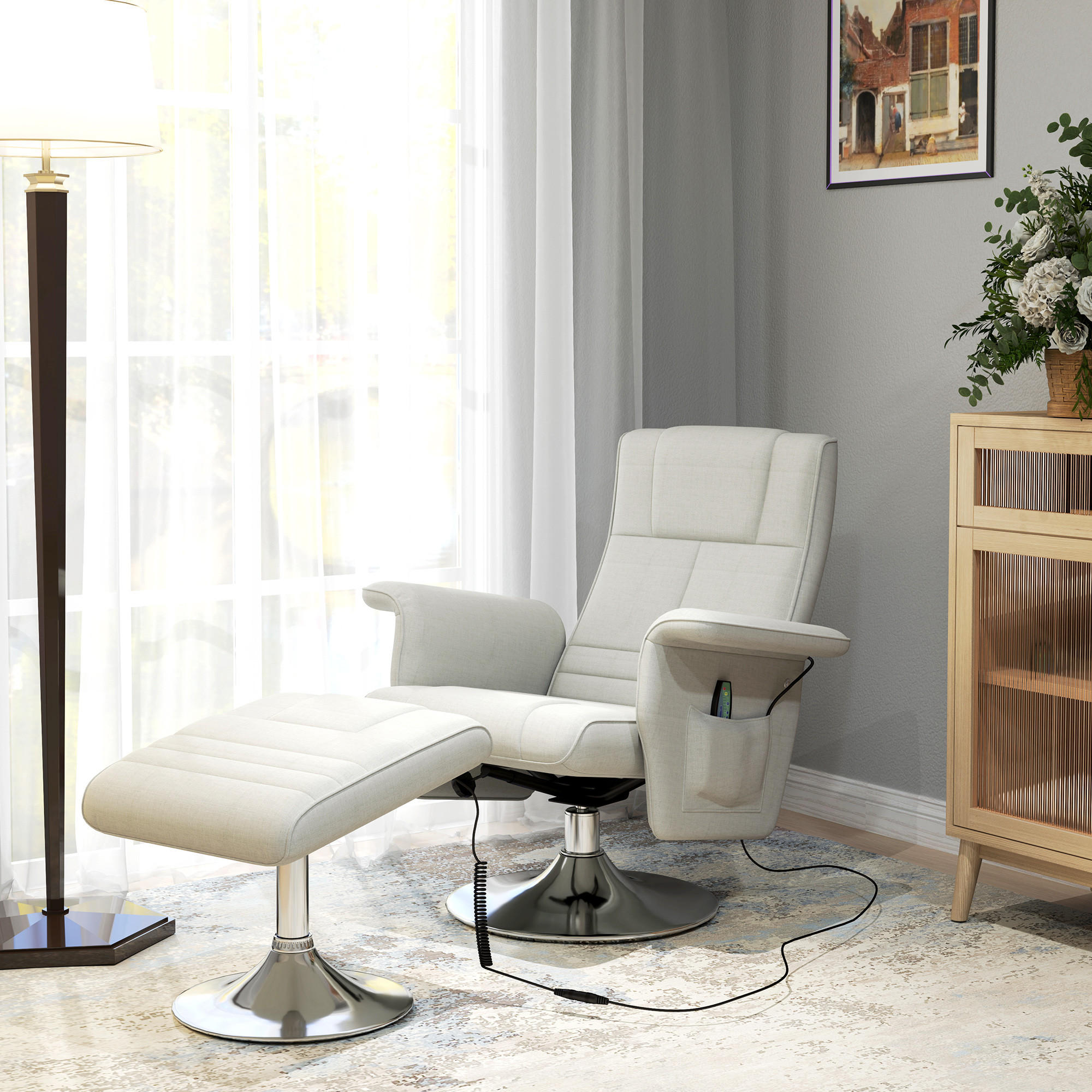 MASSAGESESSEL mit Fußhocker - Weiß, Kunststoff (95/88/78cm) - HOMCOM
