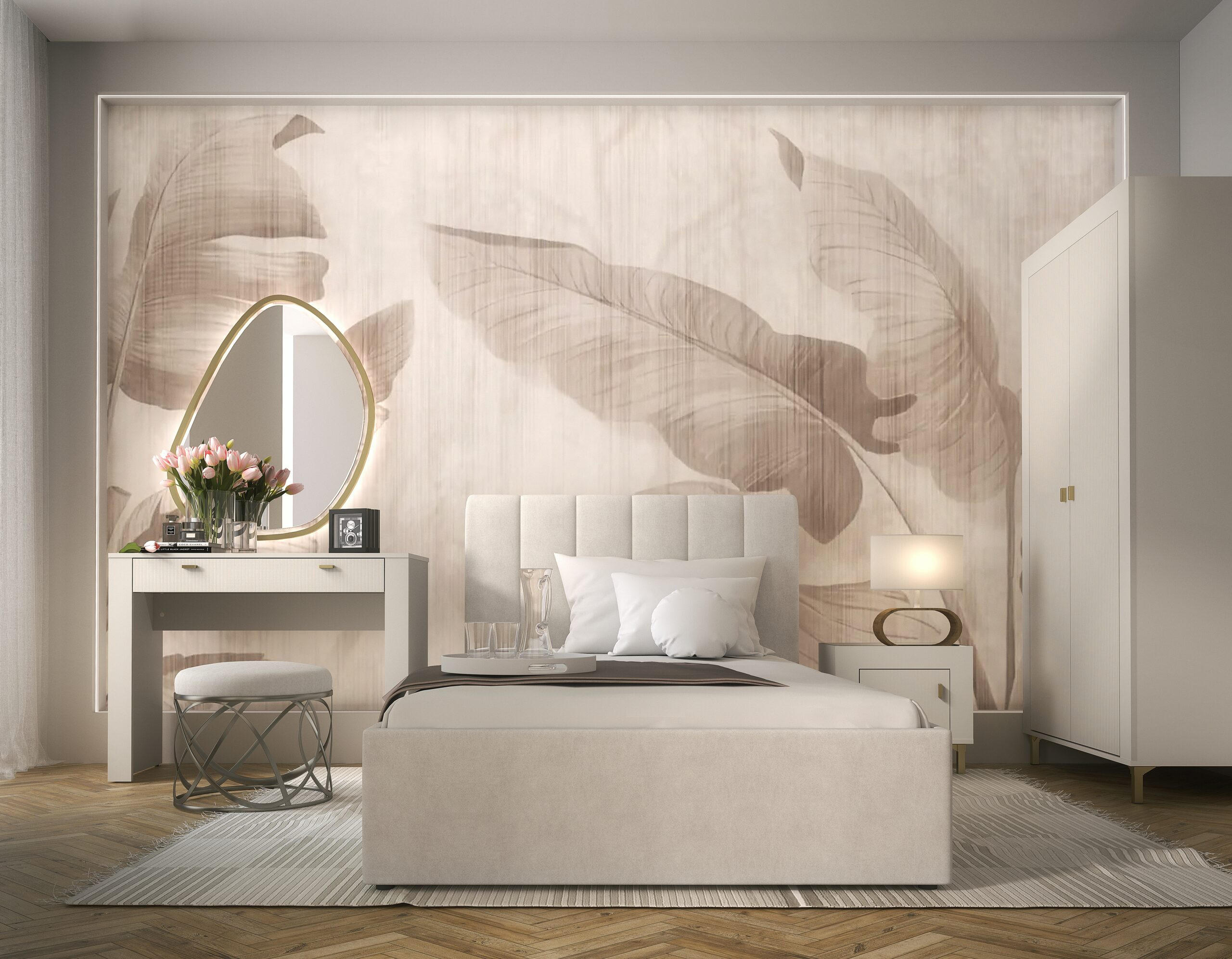 JUGENDZIMMER Mossa in Kashmir & Eiche Whisky 4 teilig mit Polsterbett 120er Breite, Kleiderschrank Schreibtisch und Nachttisch - Beige, Holzwerkstoff (80/200/120cm)