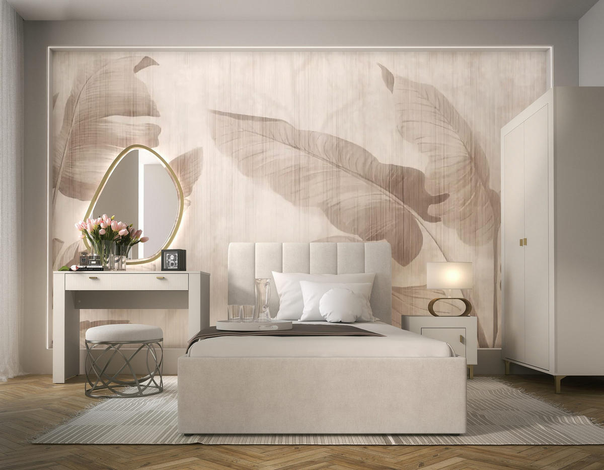 JUGENDZIMMER Mossa in Kashmir & Eiche Whisky 4 teilig mit Polsterbett 120er Breite, Kleiderschrank Schreibtisch und Nachttisch - Beige, Holzwerkstoff (80/200/120cm)