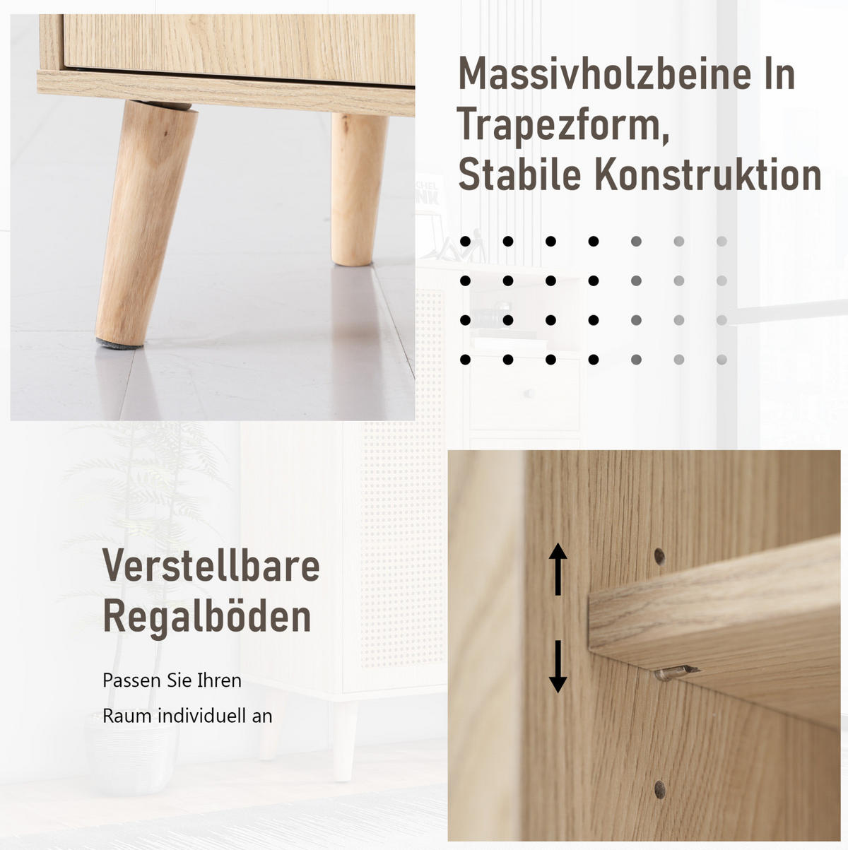 SIDEBOARD 60/40/101 cm Eiche aus Spanplatte mit Rattantüren - Eichefarben, Holzwerkstoff (60/101/40cm) - OKWISH