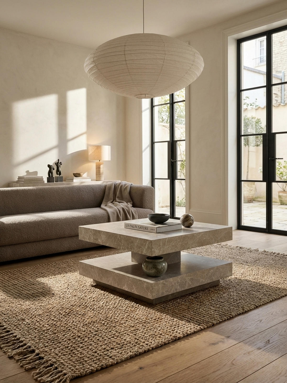 COUCHTISCH in Stein-Optik mit Stauraum, Modernes Design, Quadratisch, Beige 60x60x34 cm - Beige, Holzwerkstoff (60/60/34cm) - KADIMA DESIGN
