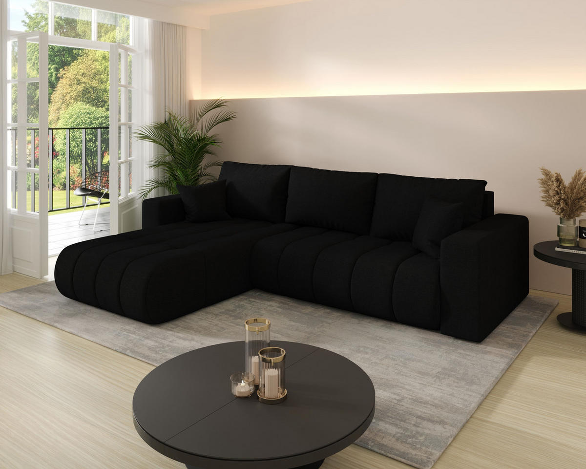 ECKSOFA ARDEN Samt Schwarz L - Links - Schwarz, Textil (175/280cm) - Luxkor24