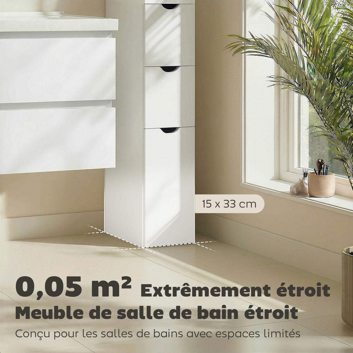 HOCHSCHRANK DE-12436 15/33/137 cm mit 2 Schubladen Weiß - Weiß, Holzwerkstoff (33/136.8/15cm) - ComfortXL