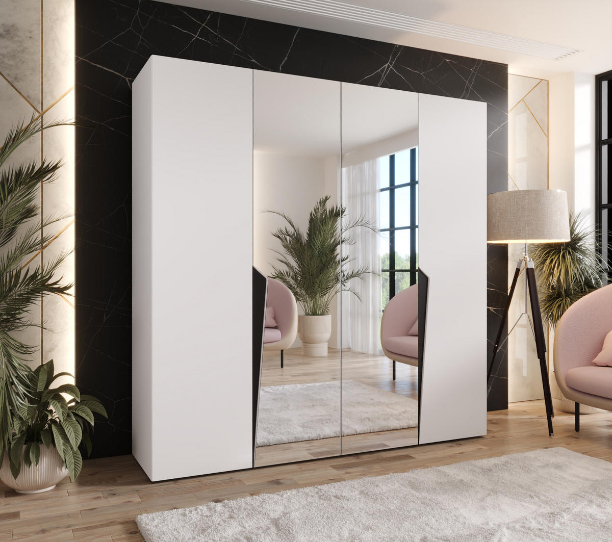 DREHTÜRENSCHRANK 202/200/52 4-türig - Schwarz/Weiß, Holz/Metall (200/202/52cm) - Abiks Möbel