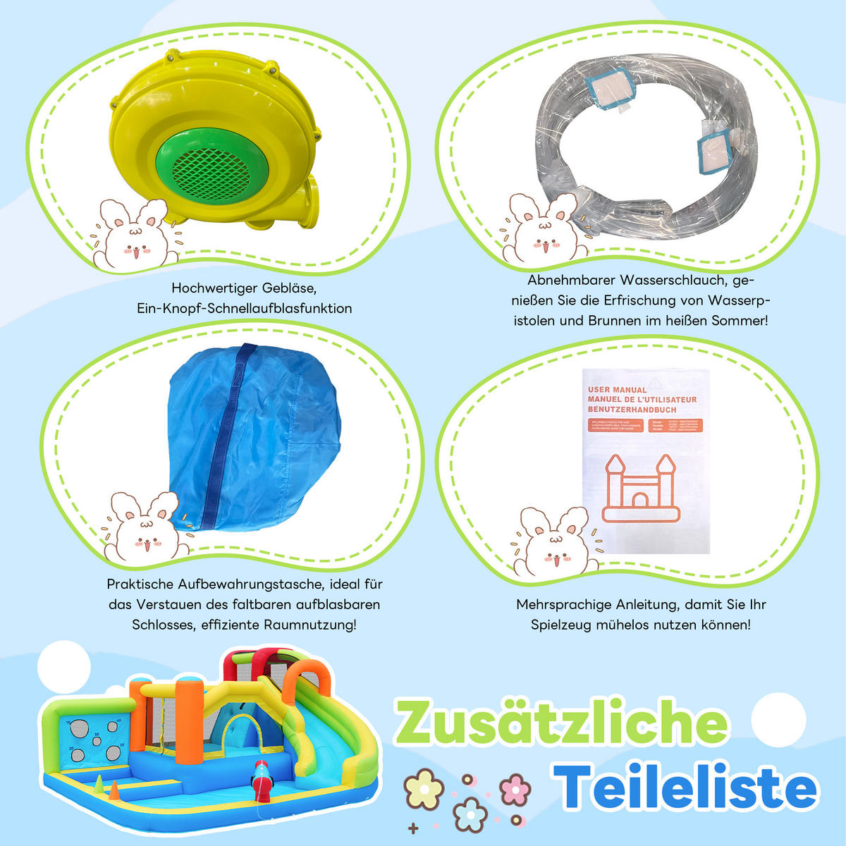 HÜPFBURG Wasserpark Trampolin 450W Gebläse - Blau, Textil (315/410/203cm) - LEBENLANG